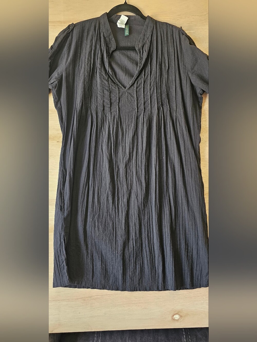 Lauren Ralph Lauren Black 100% Cotton Gauze Tunic Dress Size M Pockets & Pintu